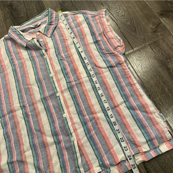 Women's Orvis Ladies Short Sleeve Button Up Linen Blend Shirt Top Stripe S - Picture 10 of 15